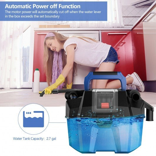 18V Wet Dry Vacuum 2.7 Gal 4 Peak HP Cordless Shop Vac 2.0 AH Battery-Blue