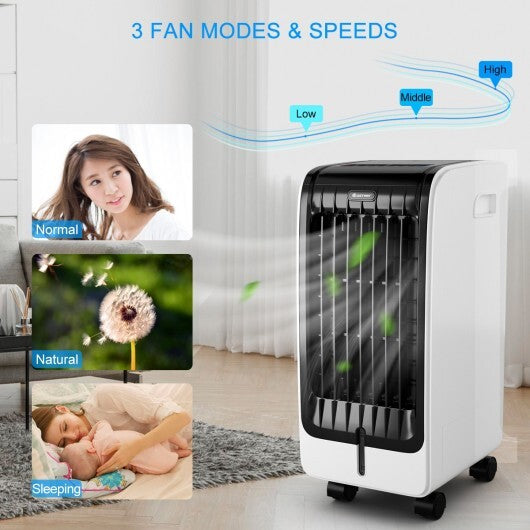 110V Portable Cooling Evaporative Fan with 3-Speed and 8H Timer Function - Color: White