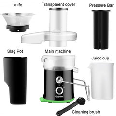 2 Speed Wide Mouth Fruit and Vegetable Centrifugal Electric Juicer - Color: Black