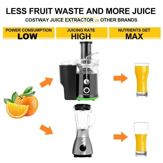 2 Speed Wide Mouth Fruit and Vegetable Centrifugal Electric Juicer - Color: Black