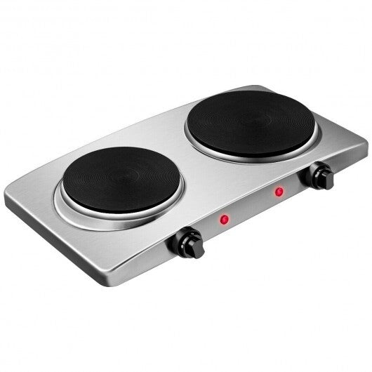 1800W Double Hot Plate Electric Countertop Burner - Color: Silver