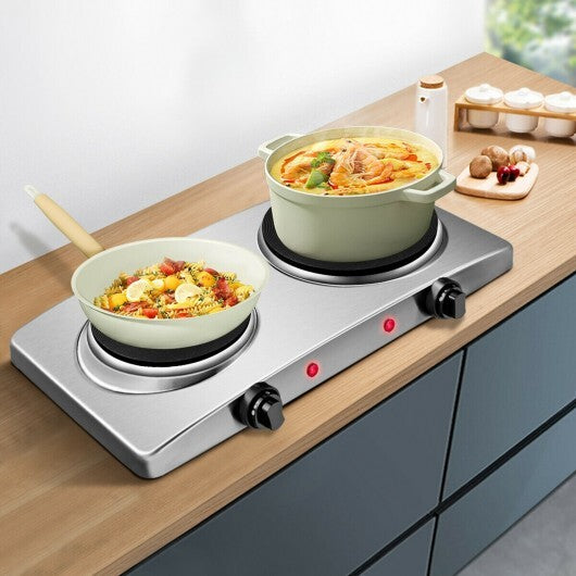 1800W Double Hot Plate Electric Countertop Burner - Color: Silver