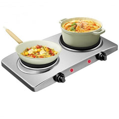 1800W Double Hot Plate Electric Countertop Burner - Color: Silver