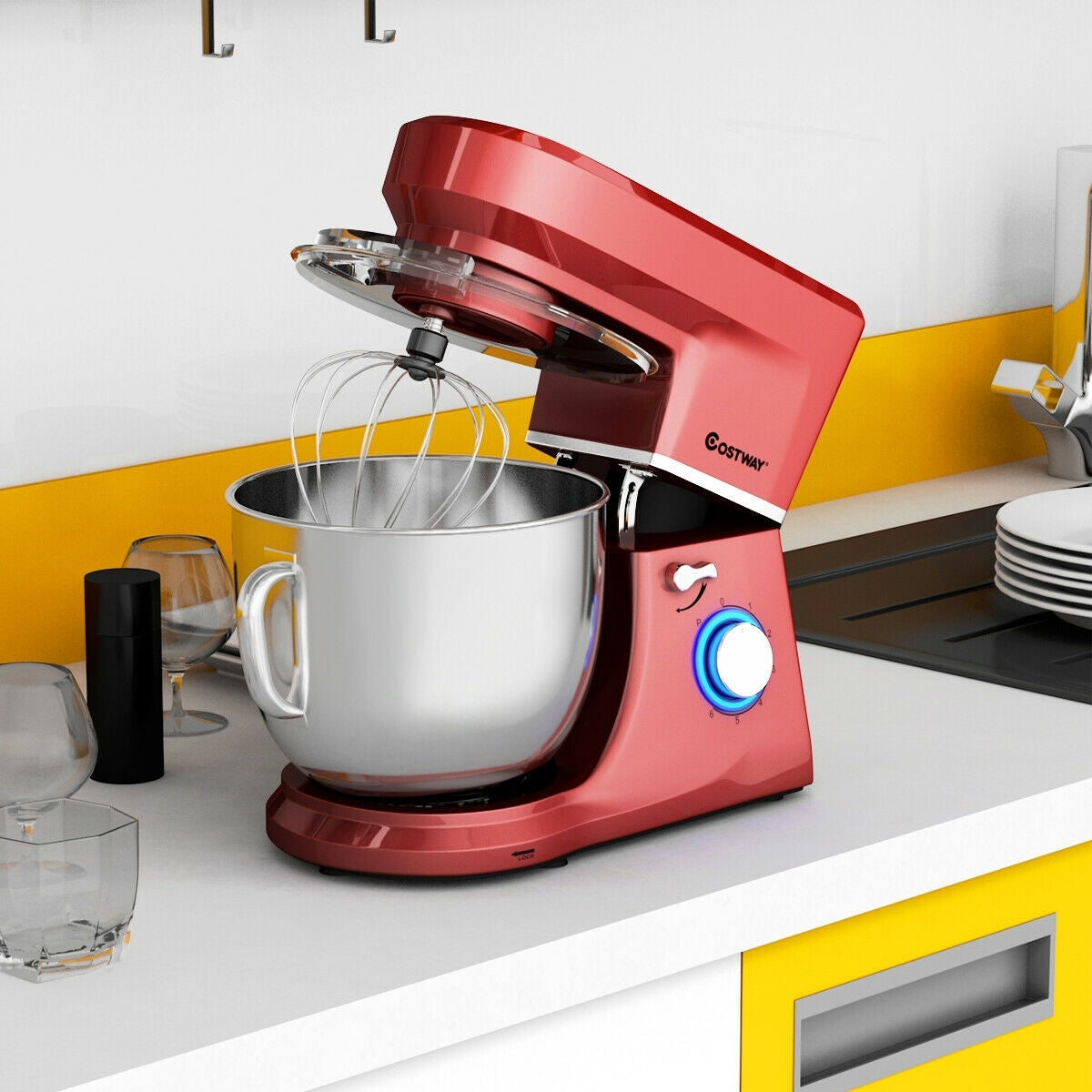 7.5 Qt Tilt-Head Stand Mixer with Dough Hook-Red - Color: Red