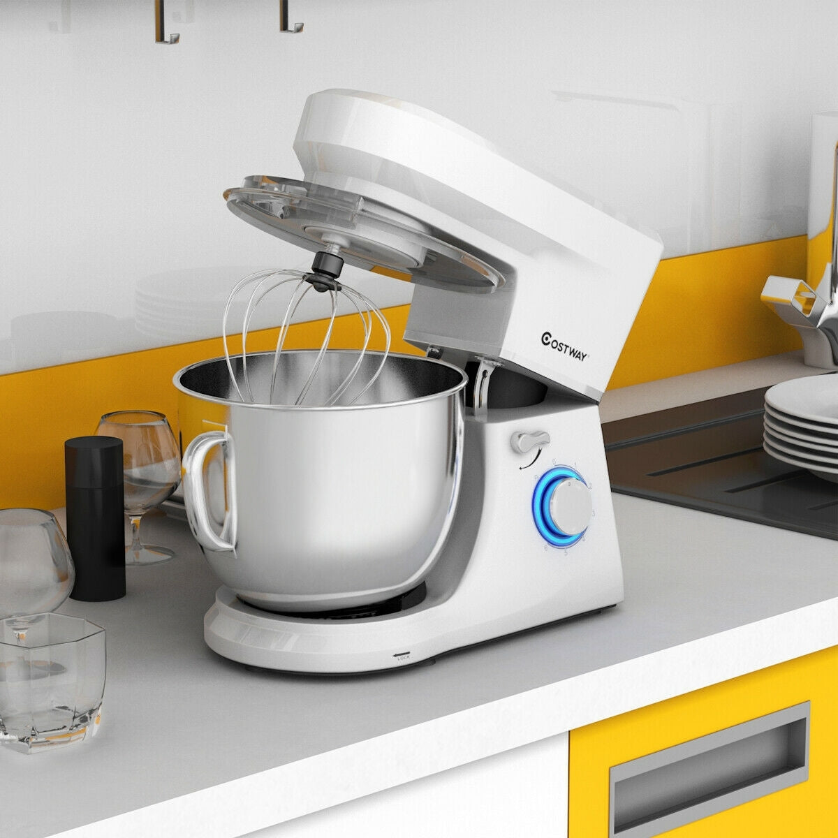 7.5 Qt Tilt-Head Stand Mixer with Dough Hook-White - Color: White