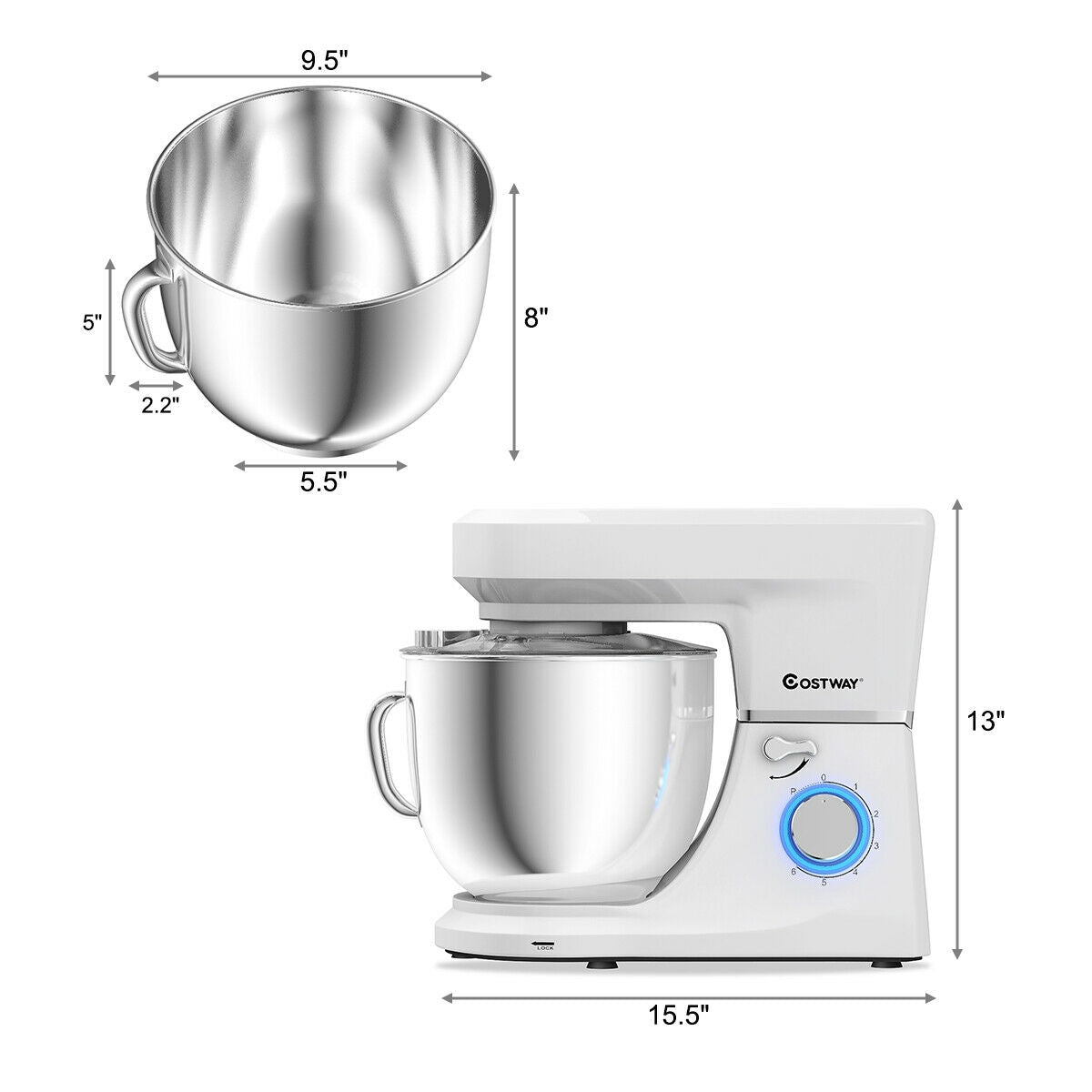 7.5 Qt Tilt-Head Stand Mixer with Dough Hook-White - Color: White