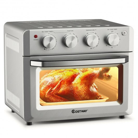 19 Qt Dehydrate Convection Air Fryer Toaster Oven with 5 Accessories - Color: Silver