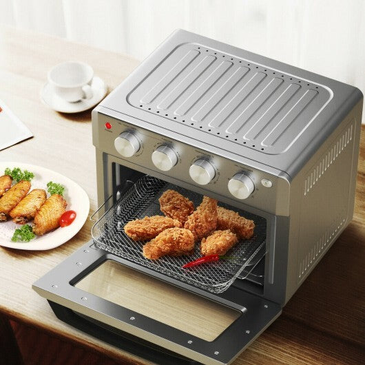 19 Qt Dehydrate Convection Air Fryer Toaster Oven with 5 Accessories - Color: Silver