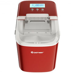 26 lbs Countertop LCD Display Ice Maker with Ice Scoop-Red - Color: Red