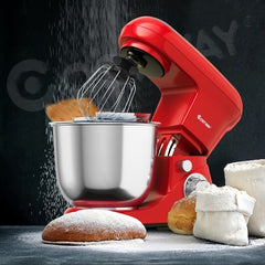 5.3 Qt Stand Kitchen Food Mixer 6 Speed with Dough Hook Beater-Red - Color: Red