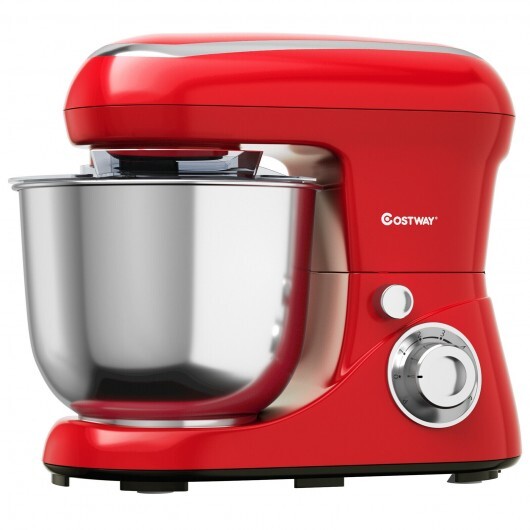 5.3 Qt Stand Kitchen Food Mixer 6 Speed with Dough Hook Beater-Red - Color: Red