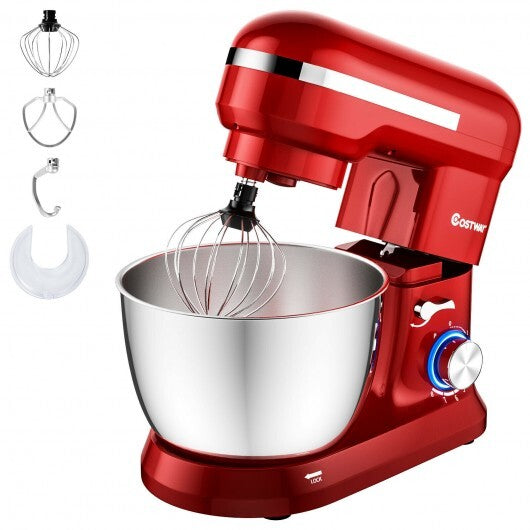 4.8 Qt 8-speed Electric Food Mixer with Dough Hook Beater-Red - Color: Red