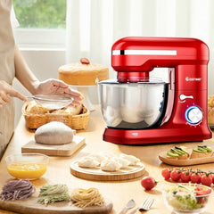 4.8 Qt 8-speed Electric Food Mixer with Dough Hook Beater-Red - Color: Red