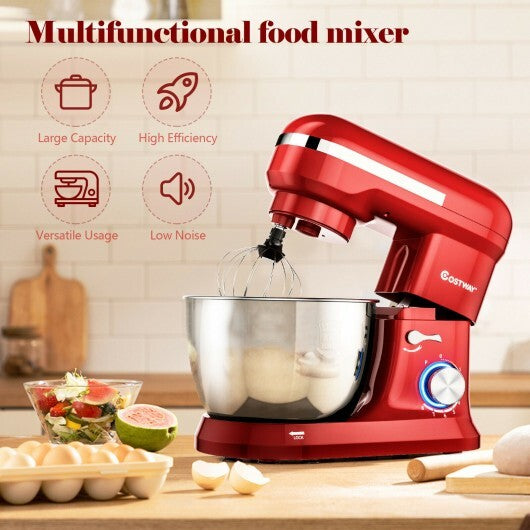 4.8 Qt 8-speed Electric Food Mixer with Dough Hook Beater-Red - Color: Red