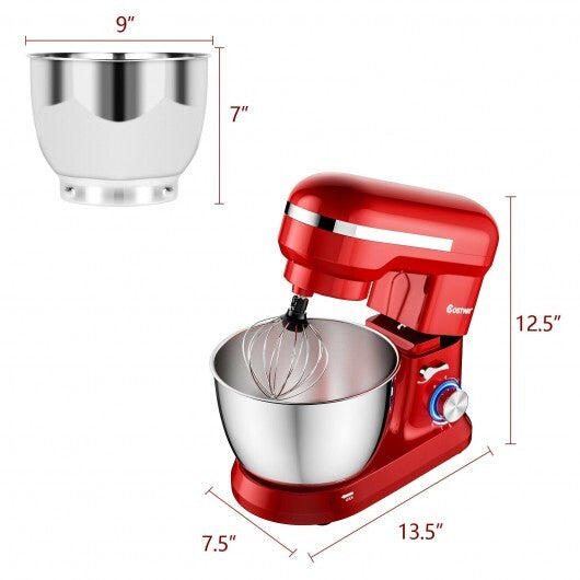 4.8 Qt 8-speed Electric Food Mixer with Dough Hook Beater-Red - Color: Red