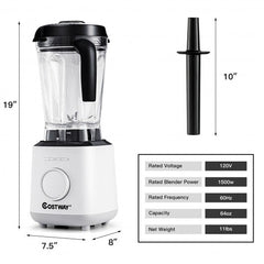 1500W Countertop Smoothies Blender with 10 Speed and 6 Pre-Setting Programs - Color: White