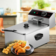 1700W Single Electric Deep Fryer with Basket Scoop Unit - Color: Silver