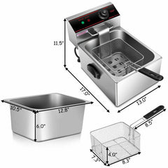 1700W Single Electric Deep Fryer with Basket Scoop Unit - Color: Silver