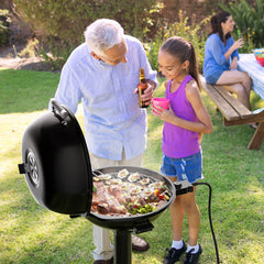 1600W Portable Electric BBQ Grill with Removable Non-Stick Rack-Black - Color: Black