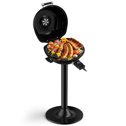 1600W Portable Electric BBQ Grill with Removable Non-Stick Rack-Black & Red