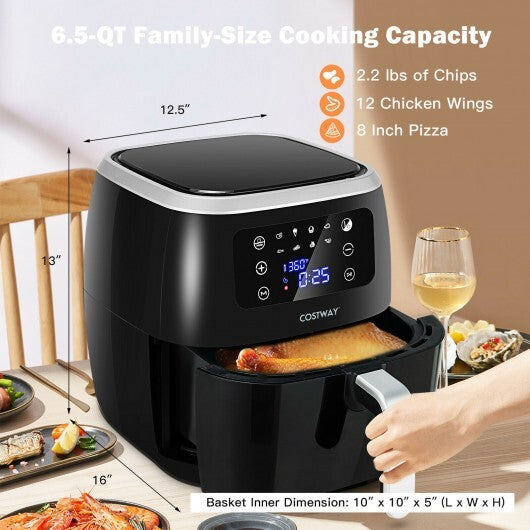 6.5QT Air Fryer Oilless Cooker with 8 Preset Functions and Smart Touch Screen-Black - Color: Black