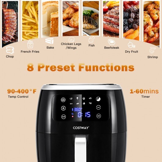 6.5QT Air Fryer Oilless Cooker with 8 Preset Functions and Smart Touch Screen-Black - Color: Black