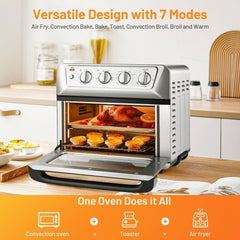 21.5 Quart 1800W Air Fryer Toaster Countertop Convection Oven with Recipe - Color: Silver