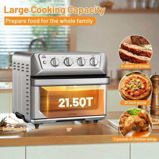 21.5 Quart 1800W Air Fryer Toaster Countertop Convection Oven with Recipe - Color: Silver