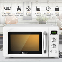 0.9 Cu.ft Retro Countertop Compact Microwave Oven-White - Color: White