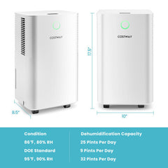 1750 Sq. Ft 32 Pints Dehumidifier with Auto Defrost and 24H Timer Drain Hose-White - Color: White