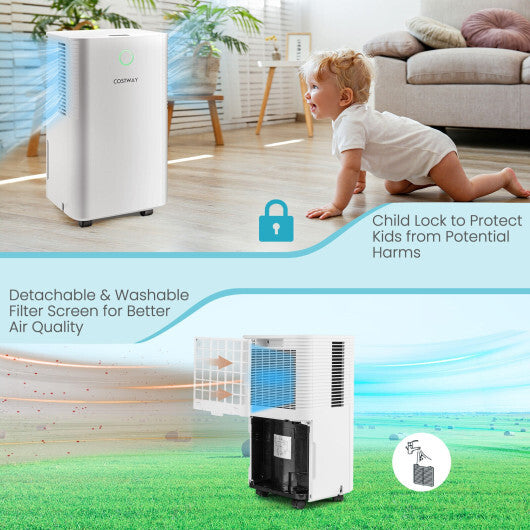 1750 Sq. Ft 32 Pints Dehumidifier with Auto Defrost and 24H Timer Drain Hose-White - Color: White