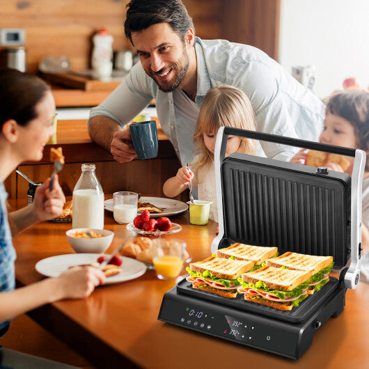 3 in 1 Indoor Electric Panini Press Grill with LED Display-Black - Color: Black