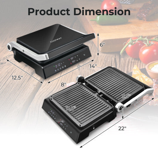 3 in 1 Indoor Electric Panini Press Grill with LED Display-Black - Color: Black