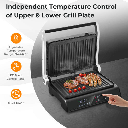 3 in 1 Indoor Electric Panini Press Grill with LED Display-Black - Color: Black