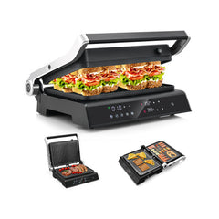 3 in 1 Indoor Electric Panini Press Grill with LED Display-Black - Color: Black