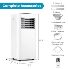 8000 BTU Portable Air Conditioner with Fan Dehumidifier Sleep Mode-8000 BTU - Color: White - Size: 8000 BTU