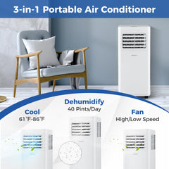 Portable Air Conditioner 8000/9000 BTU 3 in 1 AC Unit with Fan and Dehumidifier-8000 BTU - Color: White - Size: 8000 BTU