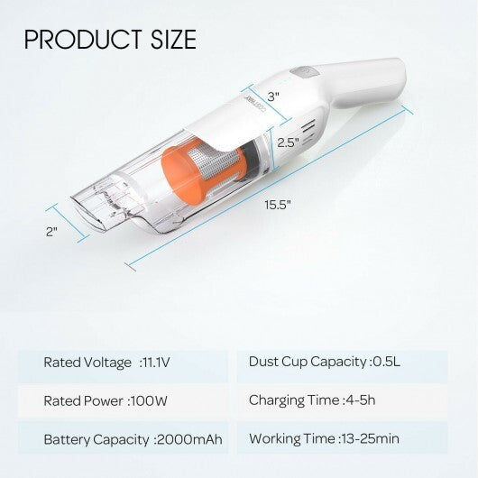 Lightweight Handheld Vacuum Cleaner Cordless Battery Powered Vacuum-White - Color: White