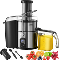 VEVOR Juicer Machine, 850W Motor Centrifugal Juice Extractor, Easy Clean Centrifugal Juicers, Big Mouth Large 3" Feed Chute for Fruits and Vegetables, 5 Speeds Juice Maker, Stainless Steel, BPA Free