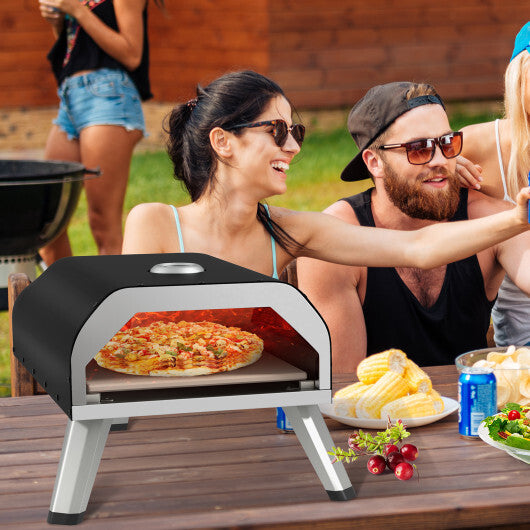 15000 BTU Foldable Pizza Oven with Pizza Peel Stone and Cutter-Black - Color: Black