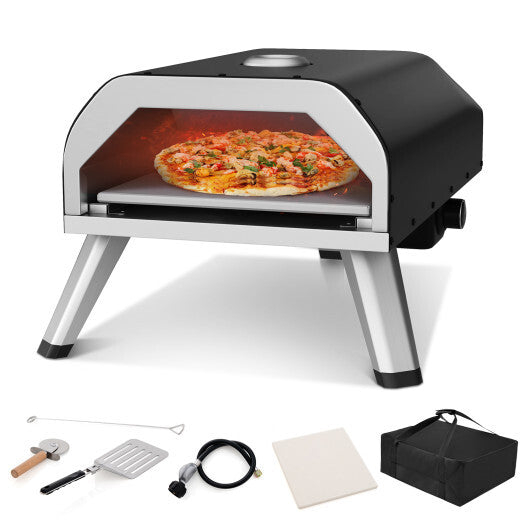 15000 BTU Foldable Pizza Oven with Pizza Peel Stone and Cutter-Black - Color: Black