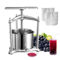 VEVOR Fruit Wine Press, 1.6 Gallon/6L, 2 Stainless Steel Barrels, Manual Juice Maker, Cider Apple Grape Tincture Vegetables Honey Olive Oil Making Press with T-Handle, Triangular Structure for Kitchen