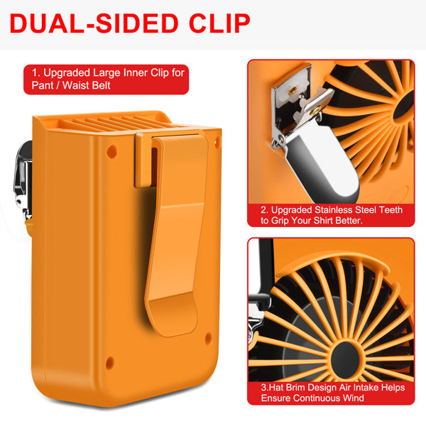 8000mAh Waist Clip Fan & Neck Fan 2 in 1, Portable Rechargeable Clip on Fan with 3 Speeds, Battery Operated Powerful Cooling Shirt Fan & Belt Fan for Camping, Hiking, Working