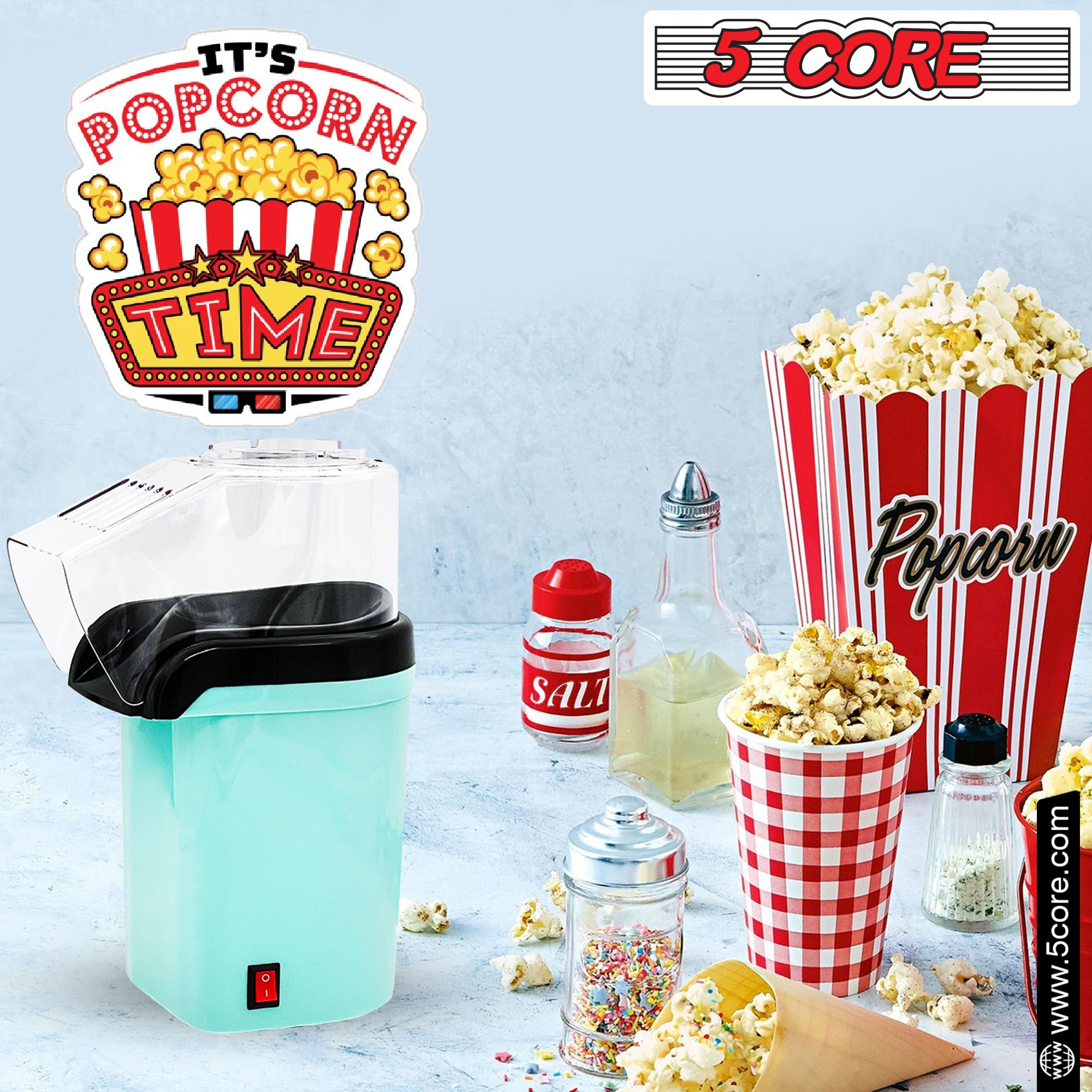 5 Core Popcorn Machine 16 Cup Capacity Hot Air Popper Mini Portable Tabletop Electric Pop Corn Maker Maquina Para Hacer Palomitas De Maiz For Home Movie Party