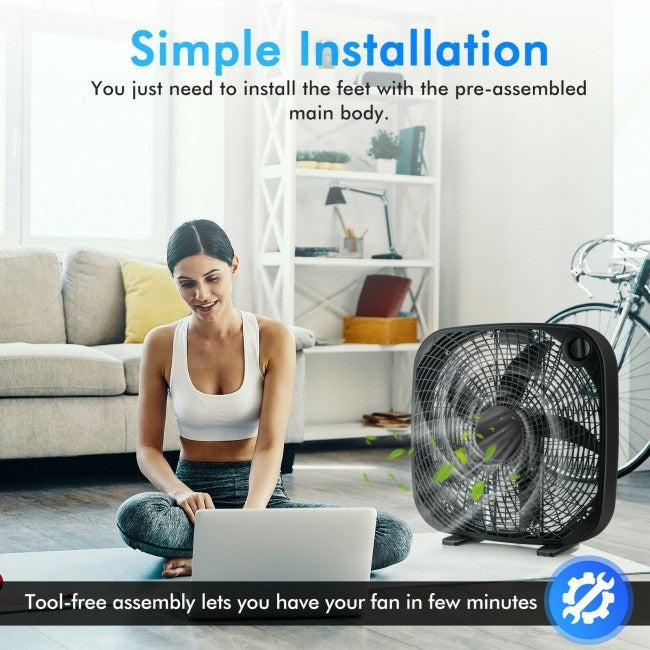 20 Inch Box Portable Floor Fan with 3 Speed Settings and Knob Control