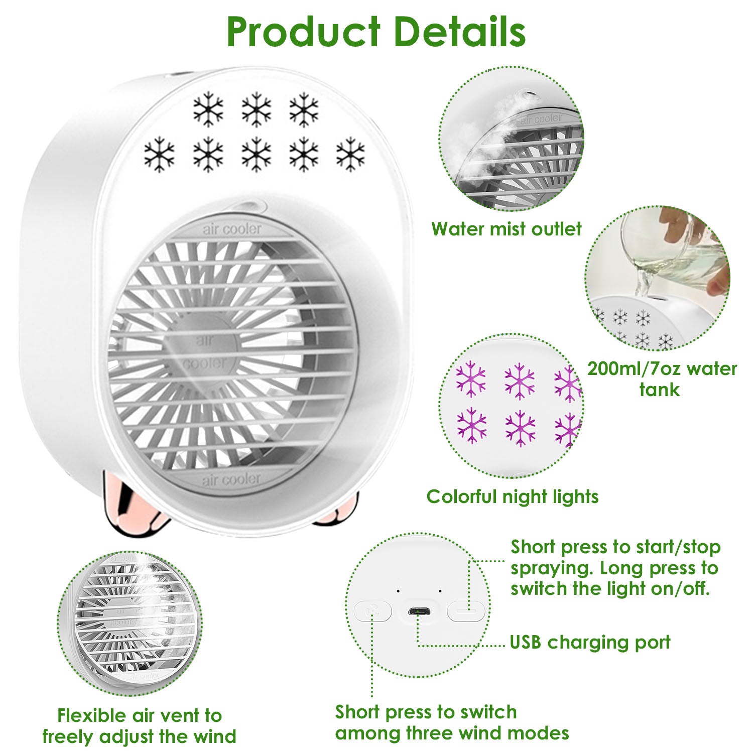 4 In 1 Portable Mini Desktop Air Conditioner Fan Water Mist Cooling Fan