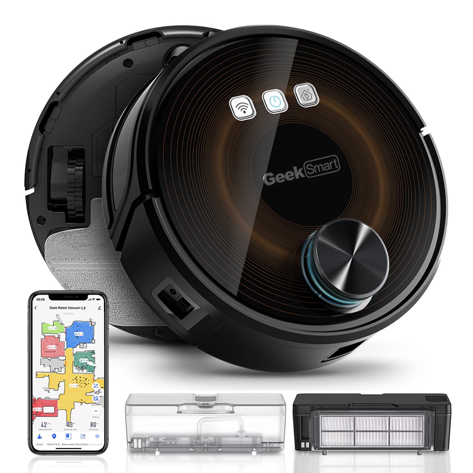 Geek Smart L8 Robot Vacuum Cleaner and Mop, LDS Navigation, Wi-Fi Connected APP, Selective Room Cleaning,MAX 2700 PA Suction, Ideal for Pets and Larger Home(Ban on Amazon)