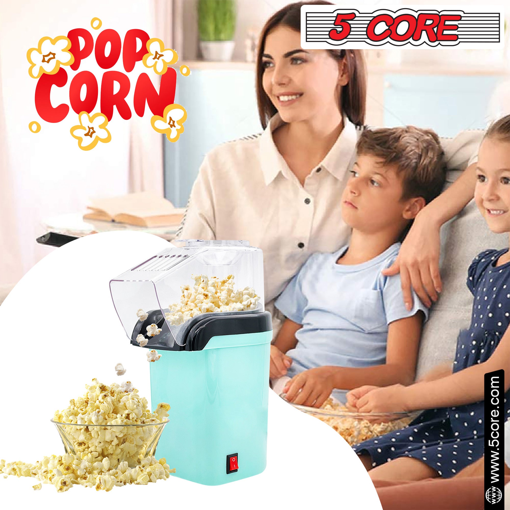 5 Core Popcorn Machine 16 Cup Capacity Hot Air Popper Mini Portable Tabletop Electric Pop Corn Maker Maquina Para Hacer Palomitas De Maiz For Home Movie Party