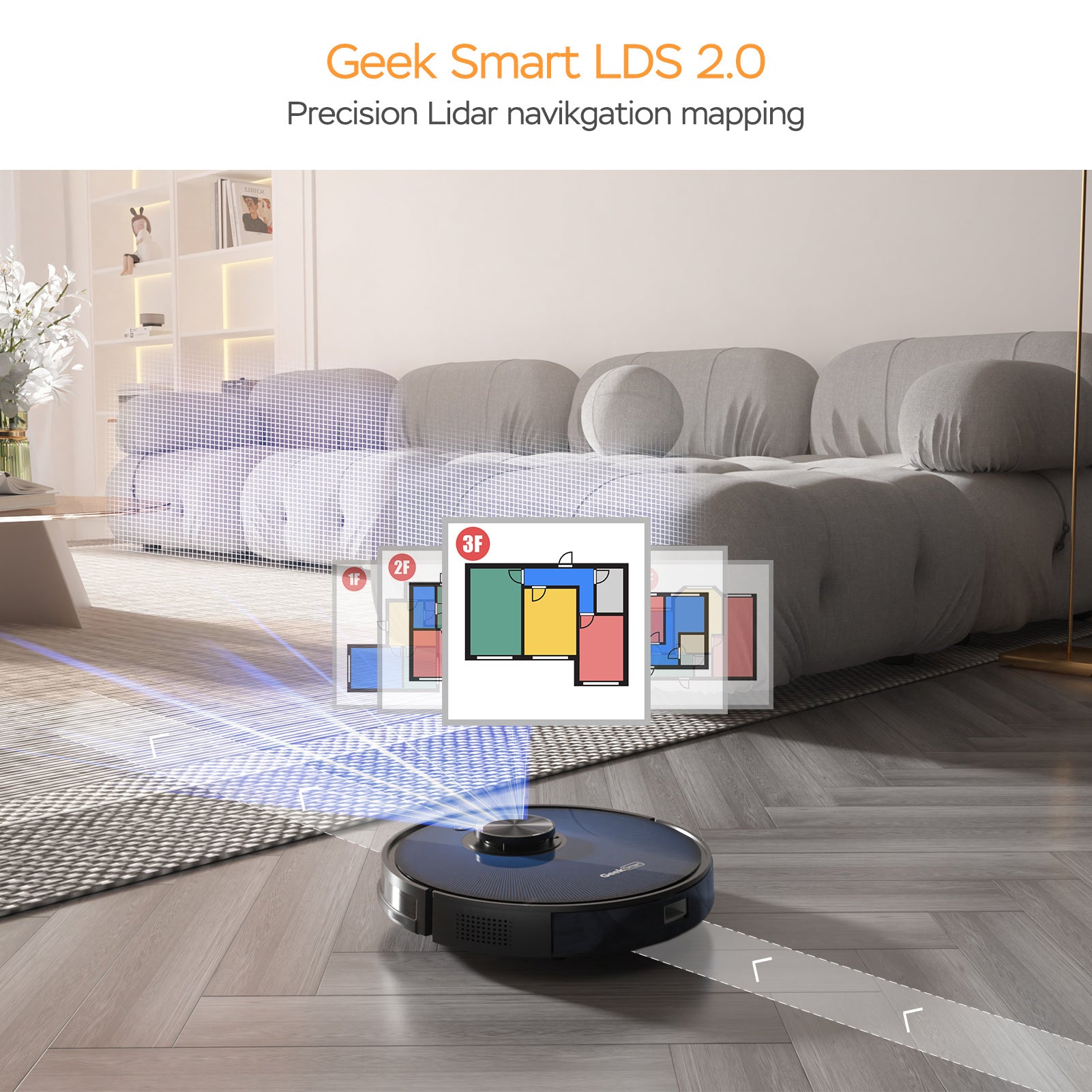 Geek Smart L7 Robot Vacuum Cleaner and Mop, LDS Navigation, Wi-Fi Connected APP, Selective Room Cleaning,MAX 2700 PA Suction, Ideal for Pets and Larger Home