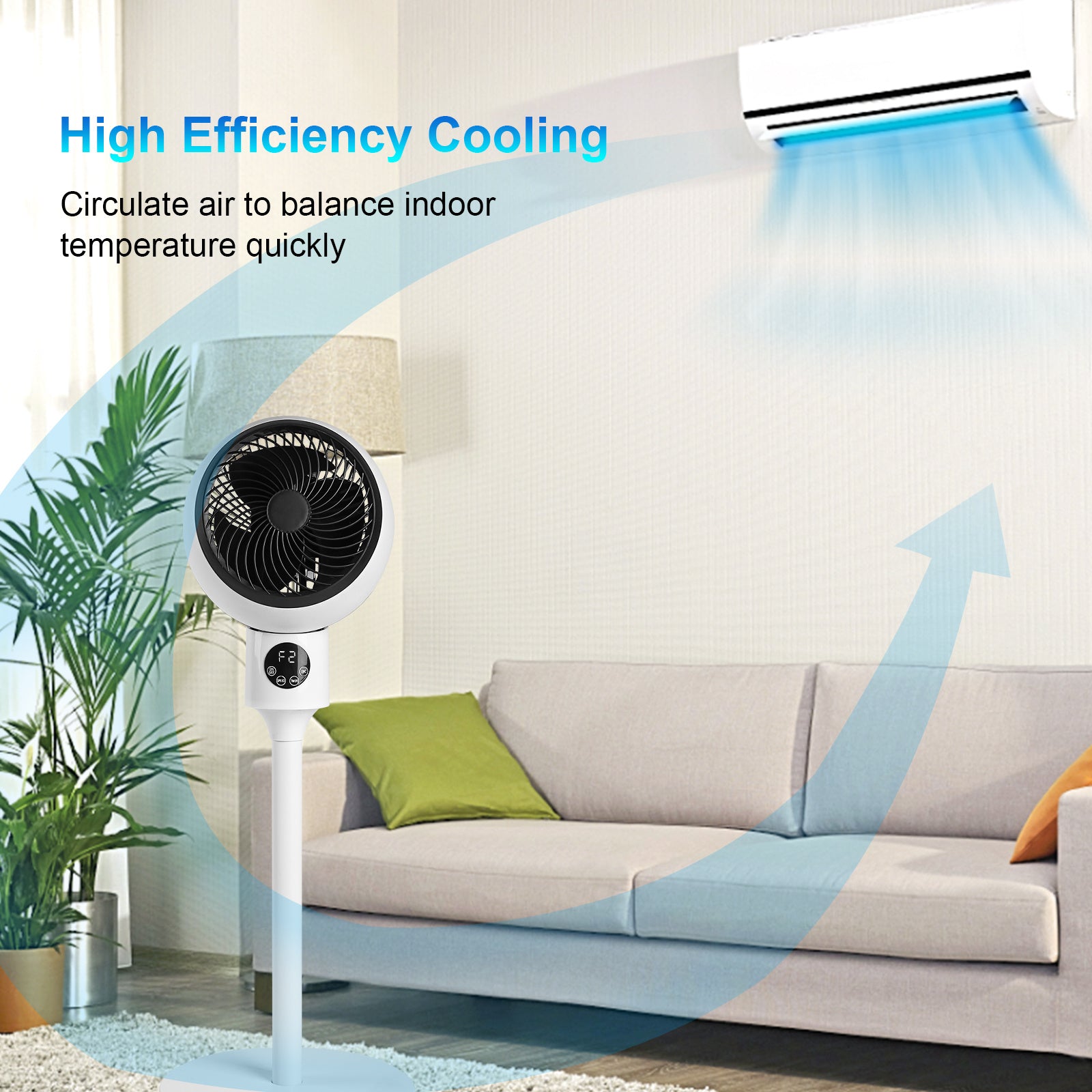 Circulating Stand Fan for Home Bedroom with Remote, Standing Fans Ocillation 70°, Pedestal Fan 3 Speeds,3 Modes,15Hour Timing, LED Display, for Indoor, Bedroom and Home Office, 7 Inch,White